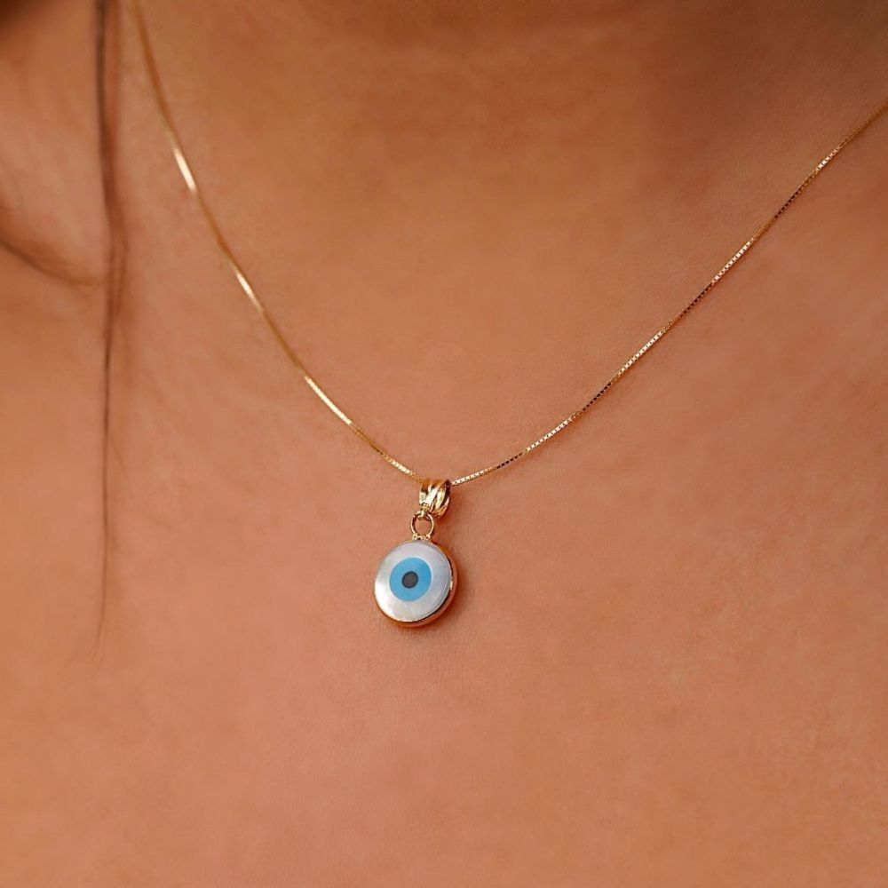 14k Real Gold evil eye white Pendant | Birthday gift | lucky charm | Birthday |